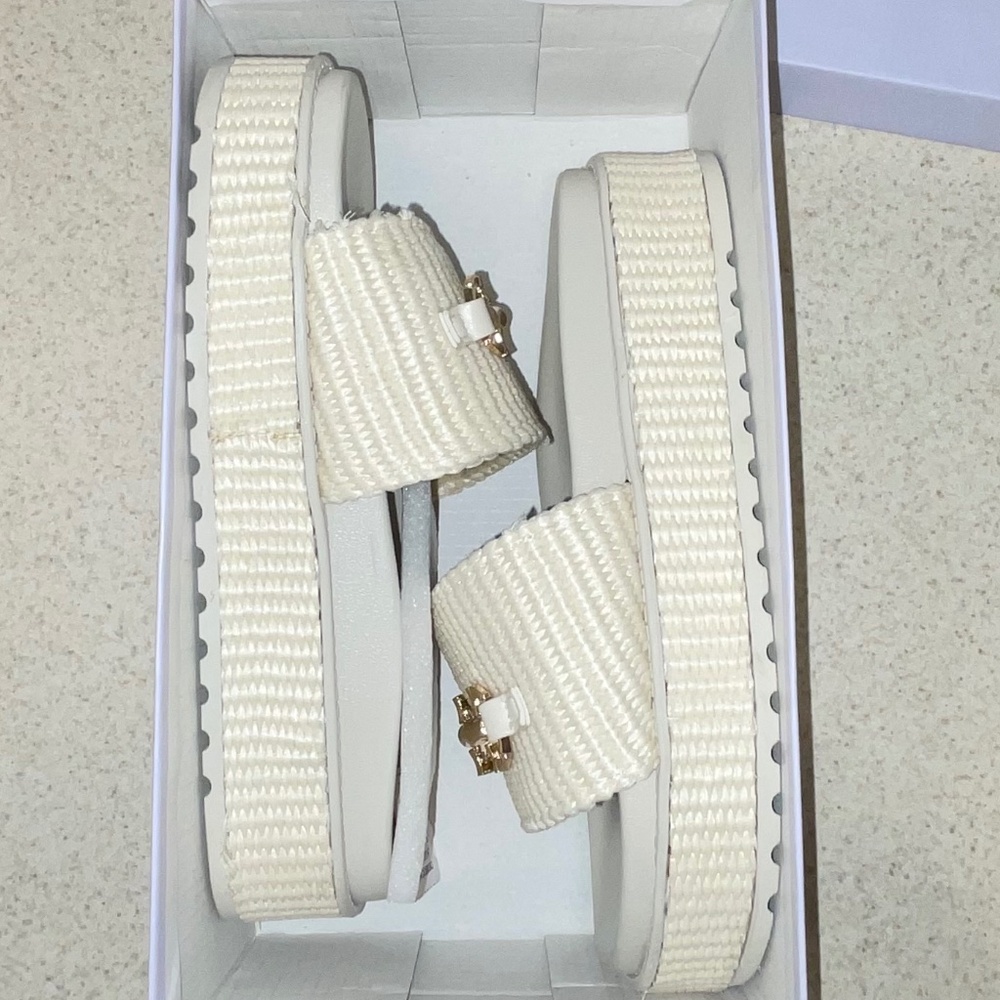 Top Moda Ivory Raffia Slides - Picture 6 of 6